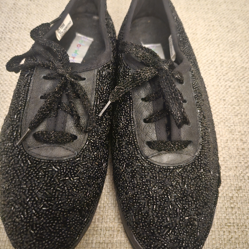 Vintage 1990's Colorwerks Black Beaded Women's Sneakers  Sz.9